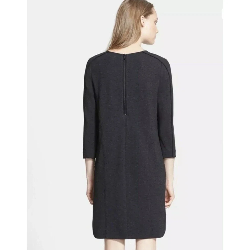 Vince. Mixed Media Shift Dress Black Gray Tweed Wool Blend Pockets Size S Small